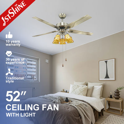 ซื้อ พัดลมเพดานใบพัดโลหะ 110V พร้อมไฟขนาด 52 นิ้ว และมอเตอร์ AC การผลิตออนไลน์