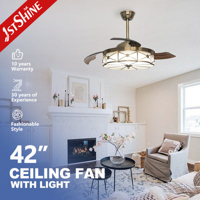 ซื้อ พัดลมเพดานแบบพับได้พร้อมไฟ LED รีโมทคอนโทรล ใบพัด 3 ใบ การผลิตออนไลน์