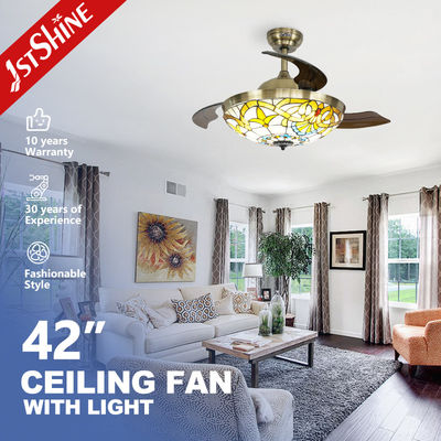 ซื้อ พัดลมเพดานใบพัดแบบพับเก็บได้ขนาด 42 นิ้ว พร้อมไฟ LED 3 สี การผลิตออนไลน์