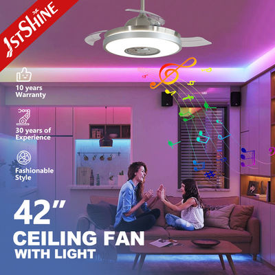 ซื้อ พัดลมเพดาน LED สไตล์หรูหรา พร้อมเครื่องเล่นดนตรีและรีโมทควบคุม ขนาดใบ 42 นิ้ว การผลิตออนไลน์
