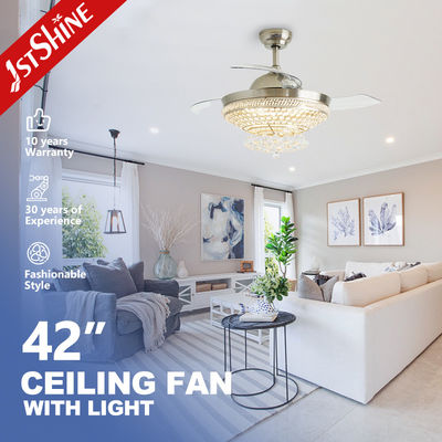 ซื้อ พัดลมเพดานแบบพับเก็บได้ตกแต่งด้วยไฟ LED ของ 1stshine Fandelier การผลิตออนไลน์