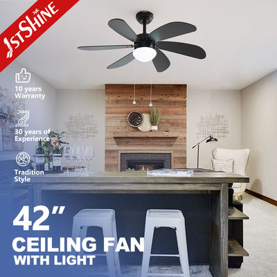 ซื้อ สไตล์ลากเชือก 42 นิ้ว แฟนเพดาน LED ด้วย 6 ใบ MDF Balck การผลิตออนไลน์