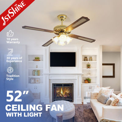 Fancy Luxury 52 Inches Ceiling Fan with 4 MDF Blades and 4 Light Kits in Gold Finish