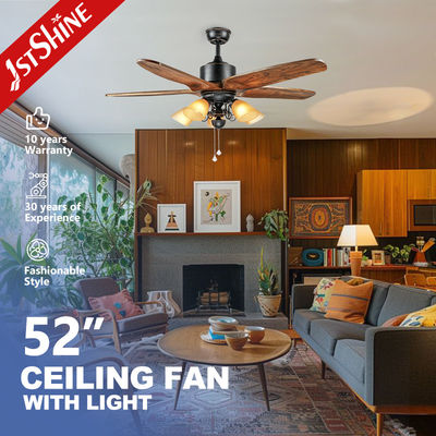 ราคาดี พัดลมเพดานขนาด 52 นิ้ว พร้อมใบพัดไม้ 5 ใบ และโซ่ดึง รองรับการปรับแสงไฟ อินพุต 110-240V ออนไลน์