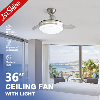 Modern 36 Inch Retractable Ceiling Fan Light with Sand Nickel Finish Energy LED and Whisper Quiet Motor Perfect for Home and Office