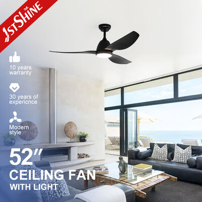 พัดลมเพดานสีดำขนาด 52 นิ้วพร้อมใบมีด ABS และไฟ LED มอเตอร์ DC แบบเสียงกระซิบ